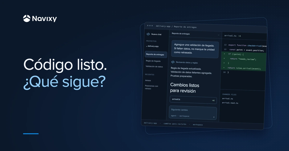 Código listo. ¿Qué sigue? Un espacio de trabajo con chats, un agente y cambios en el código fuente.