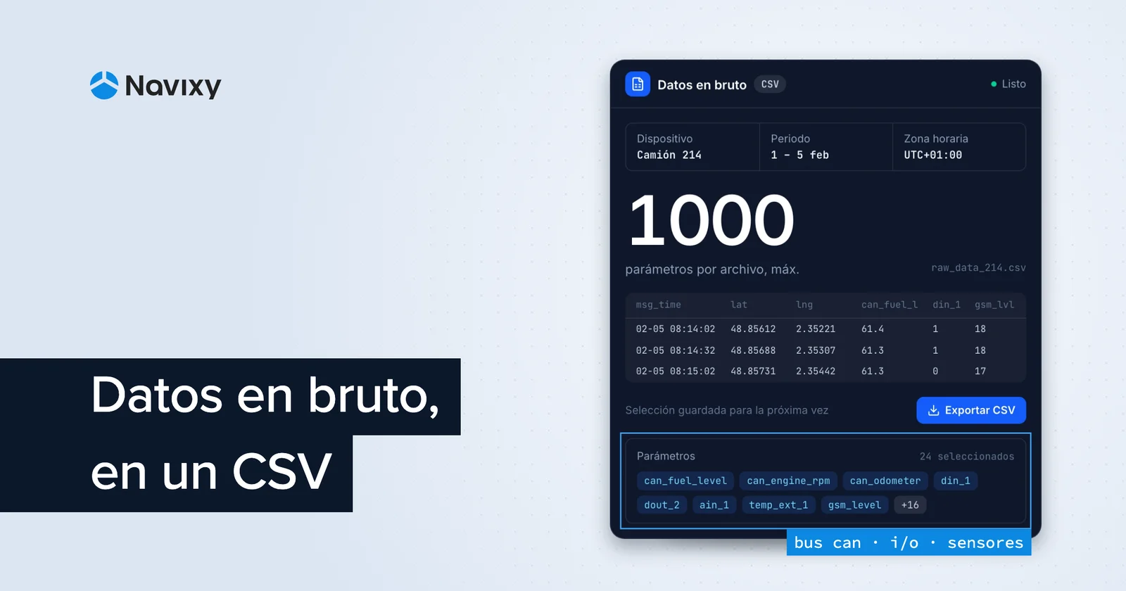 Exportar datos telemáticos en bruto a un archivo CSV