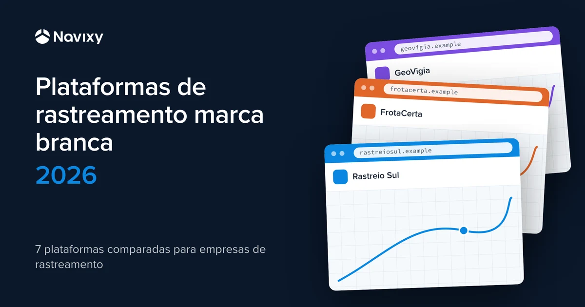 Três janelas da mesma plataforma de rastreamento, cada uma com sua própria marca, nome e cor