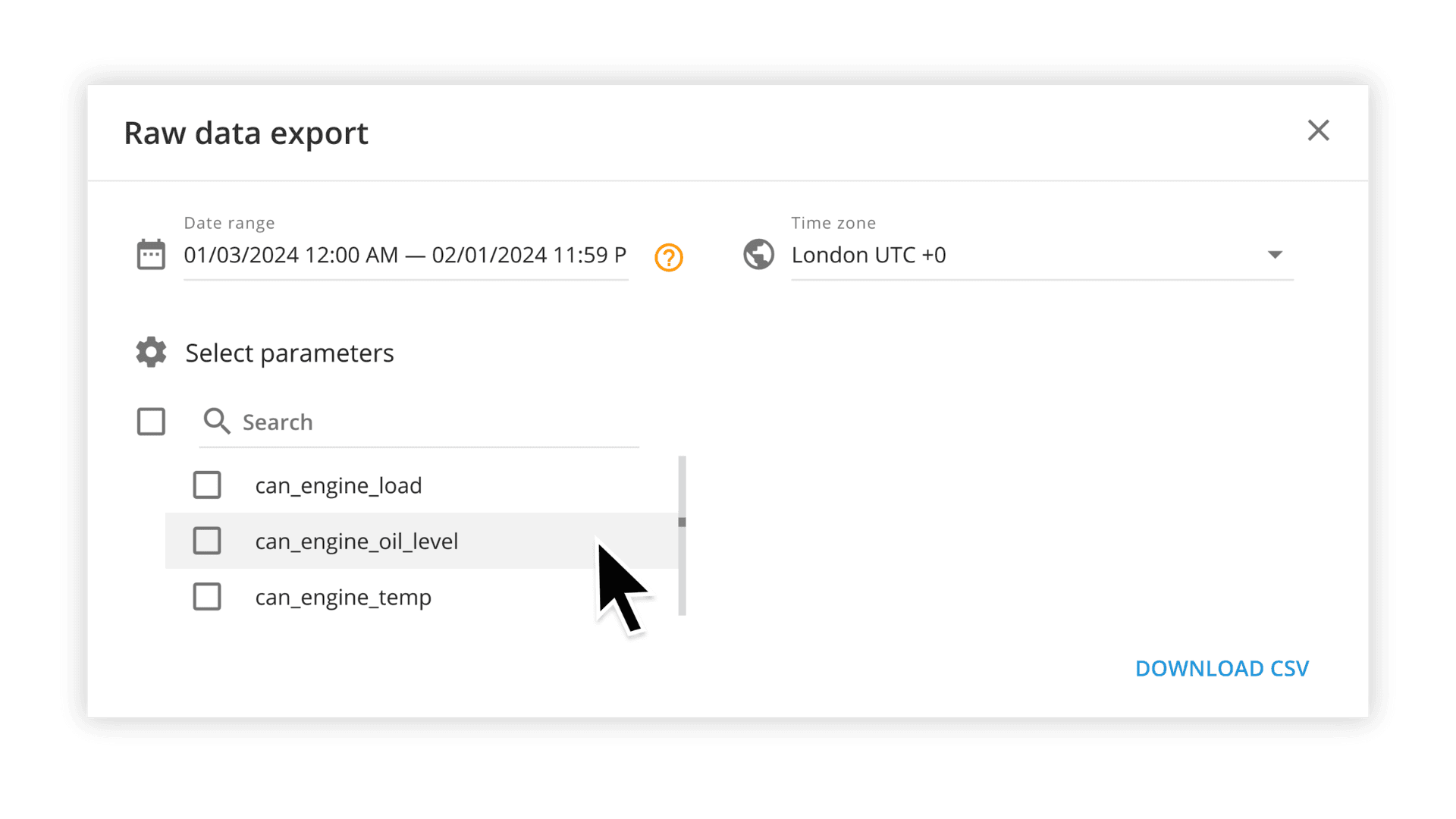 raw-telematics-data-csv Raw telematics data export: user interface