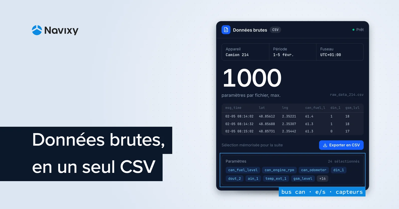 Exportation de données télématiques brutes vers un fichier CSV