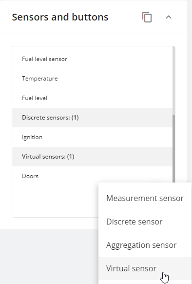 Virtual sensor adding in sensors and buttons block
