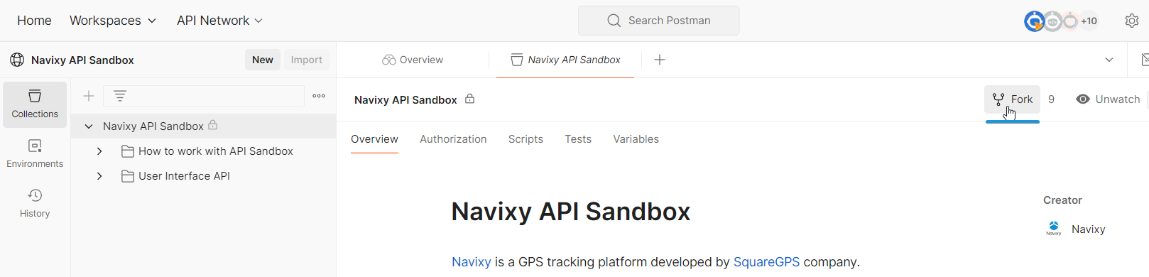 API testing: Creating a fork in Navixy API Sandbox