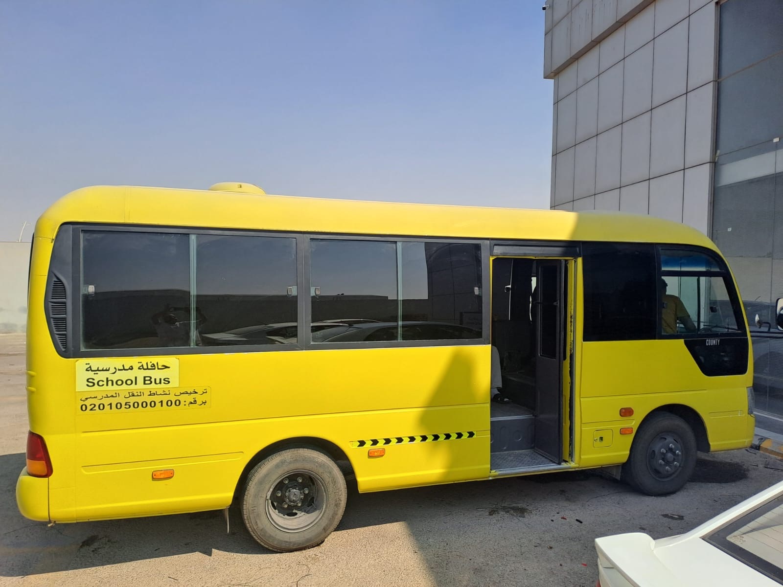 A school bus in Saudi Arabia. Side view